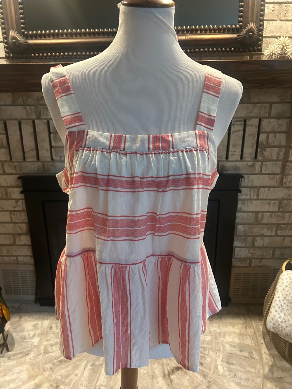 LOFT Pink & White Striped Peplum Tank Top